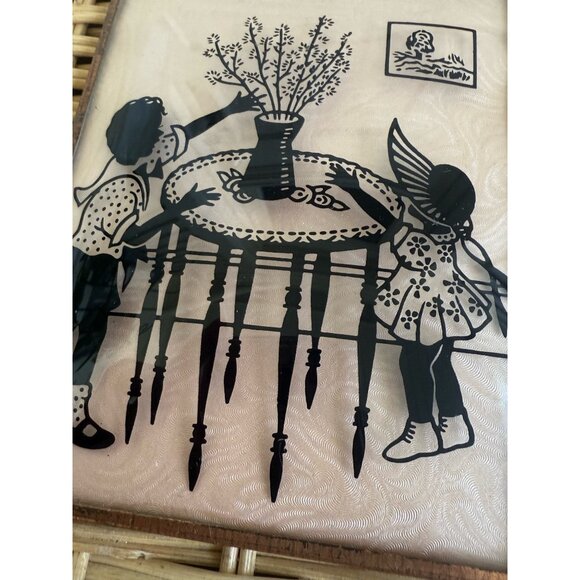 Vintage 40's Pair Silhouette Convex Glass Pictures Reverse Painted 5x4" - Picture 5 of 10